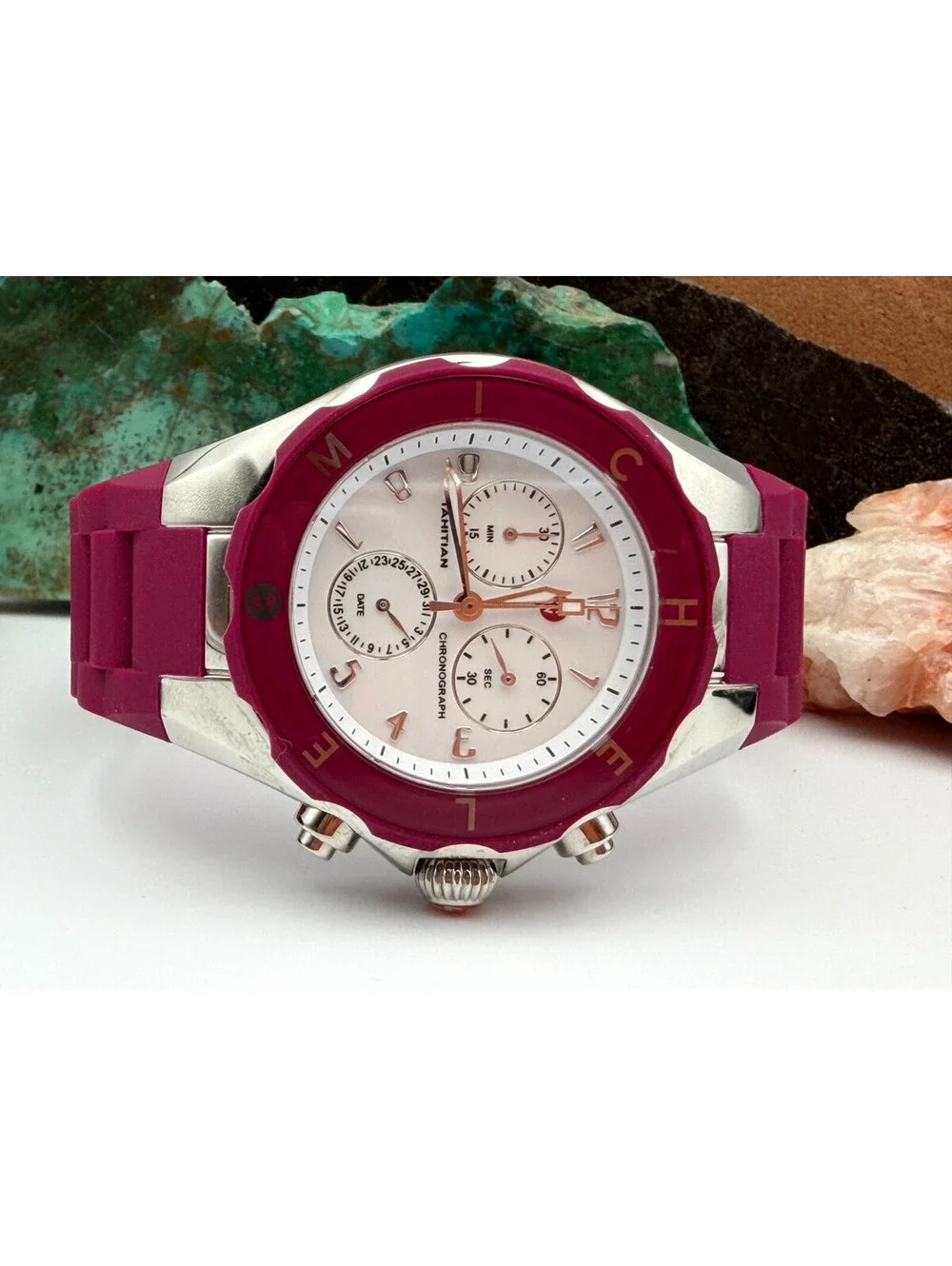 Michele Tahitian Jelly Bean Fuchsia Purple Chronograph Watch